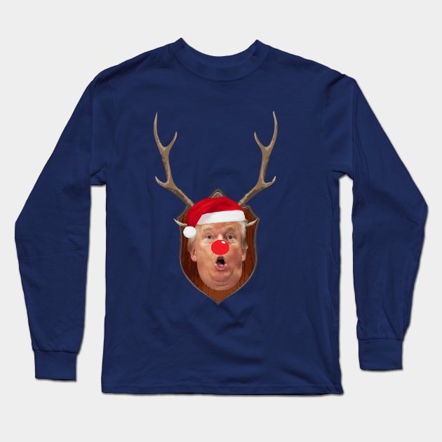 Donald Trump Reindeer Head Christmas Long Sleeve T-Shirt by Rebus28